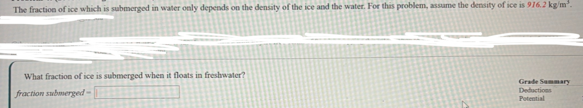 The fraction of ice which is submerged in water