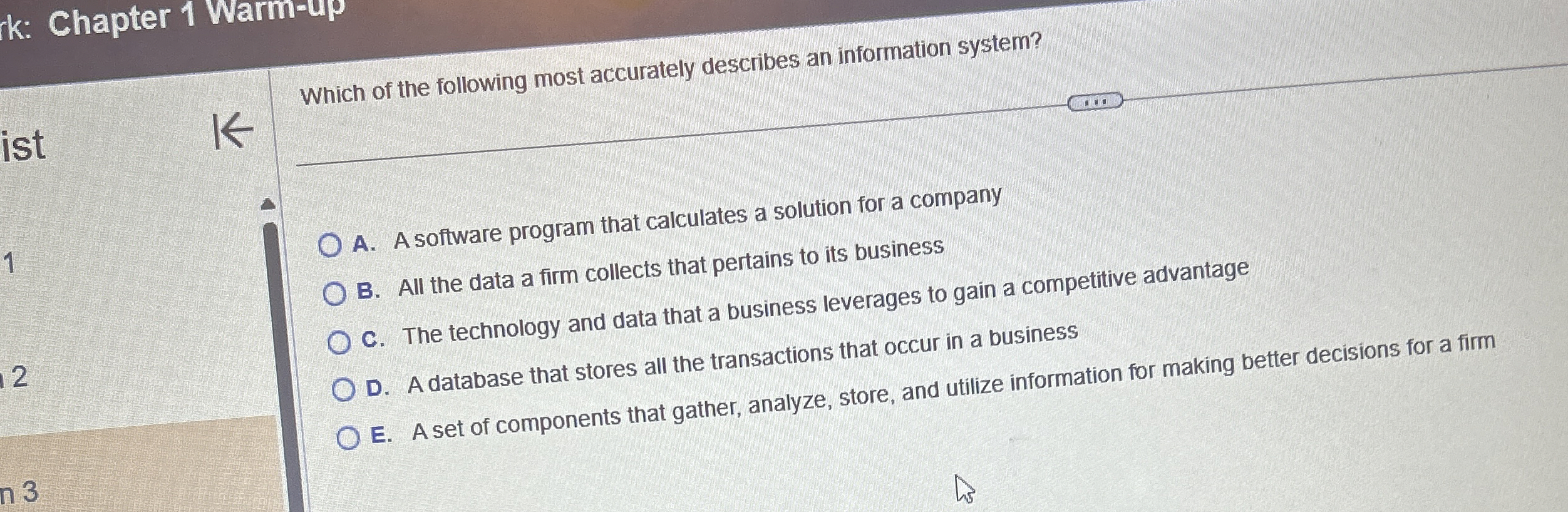 Chapter 1 Warm - up Which of the following most