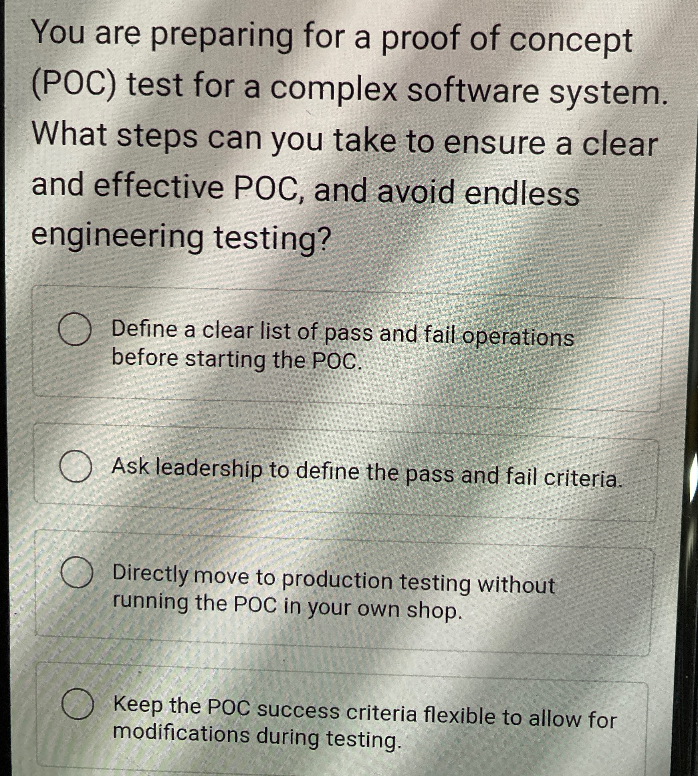 You are preparing for a proof of concept ( POC )