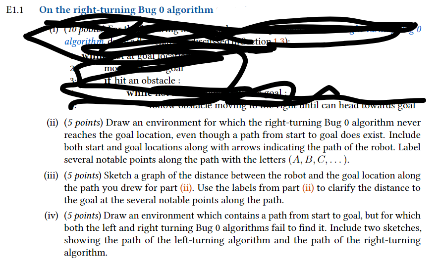 E 1 . 1 On the right - turning Bug 0 algorithm (