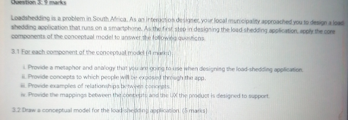 Ouestion 3 : 9 marks Loadshedding is a problem in