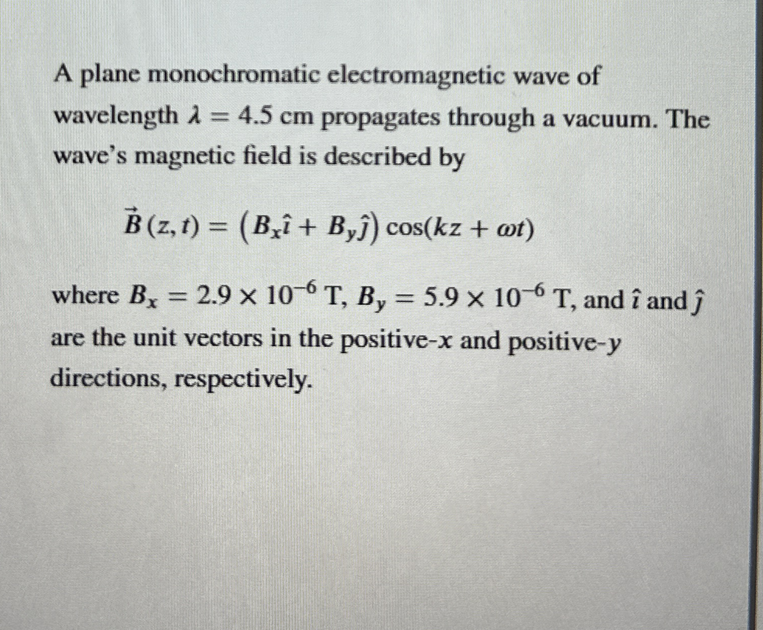 A plane monochromatic electromagnetic wave of