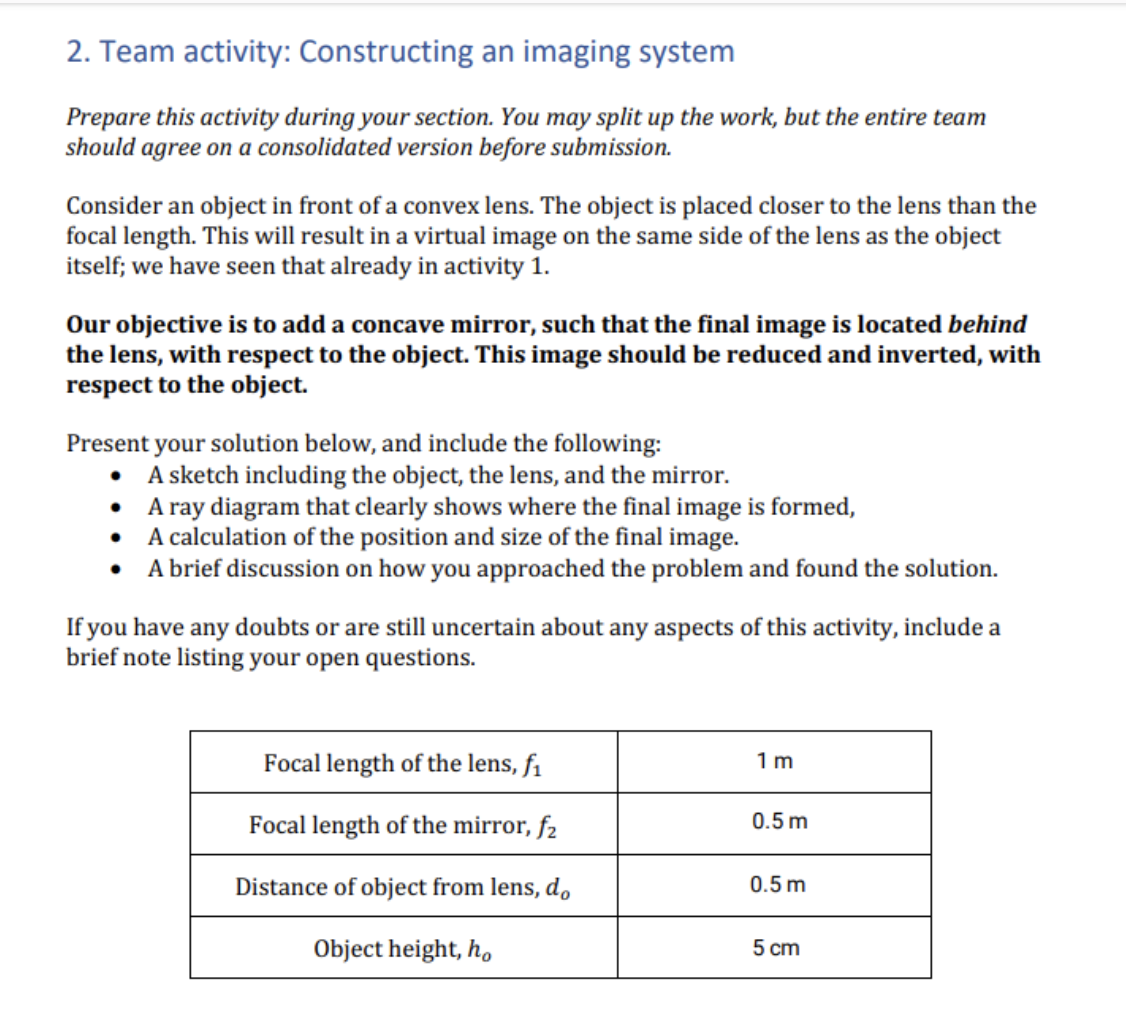 2 . Team activity: Constructing an imaging system