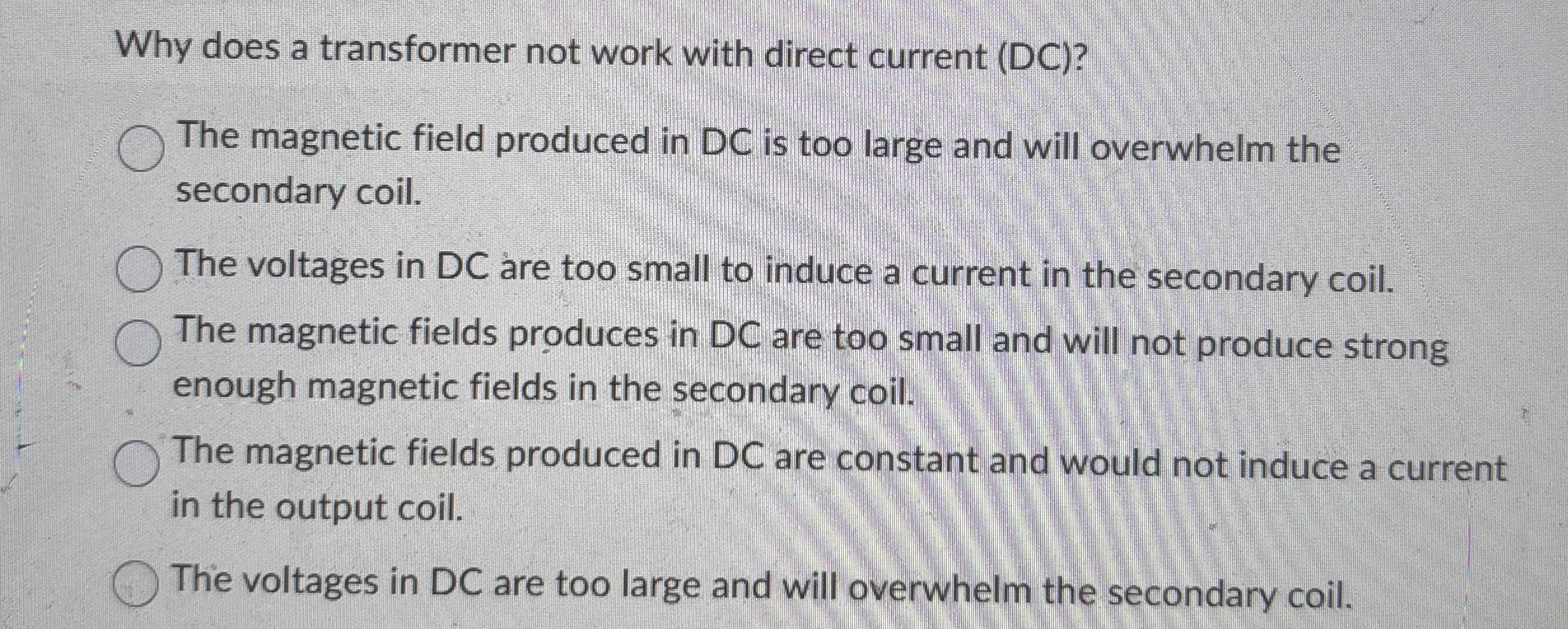 Why does a transformer not work with direct