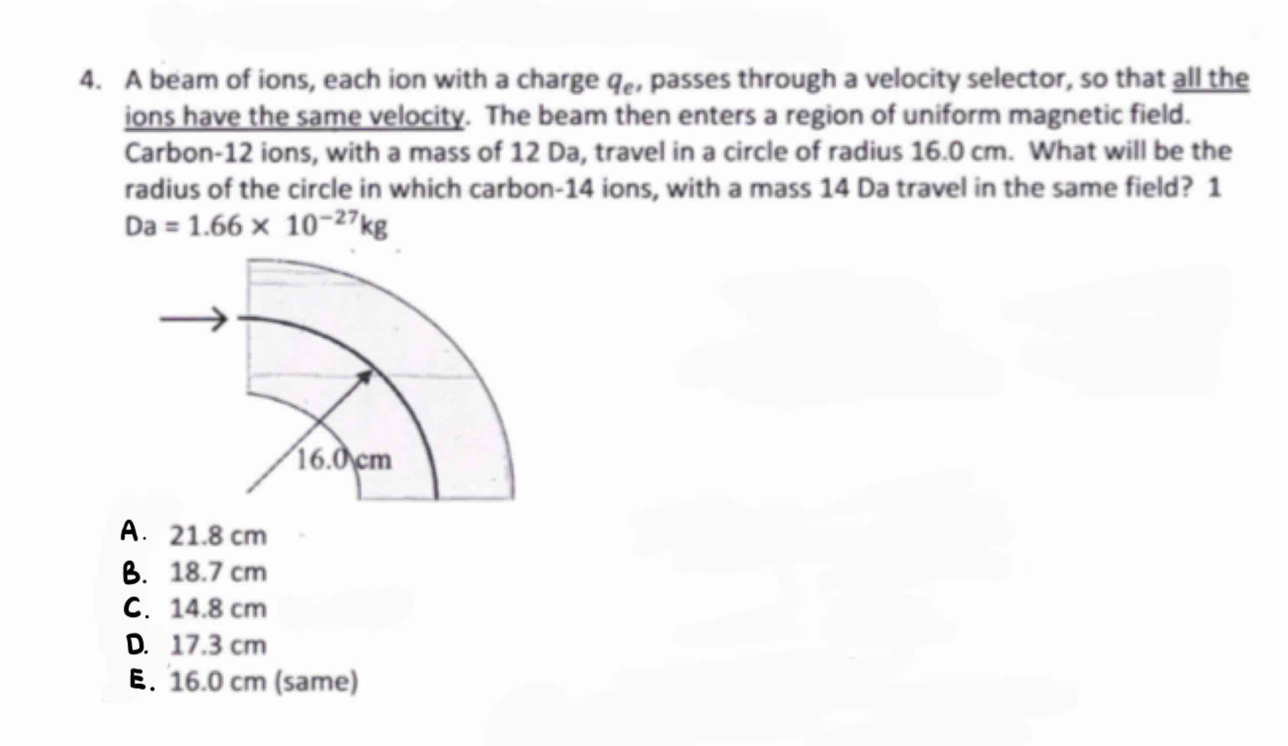 4 . A beam of ions, each ion with a charge \ ( q