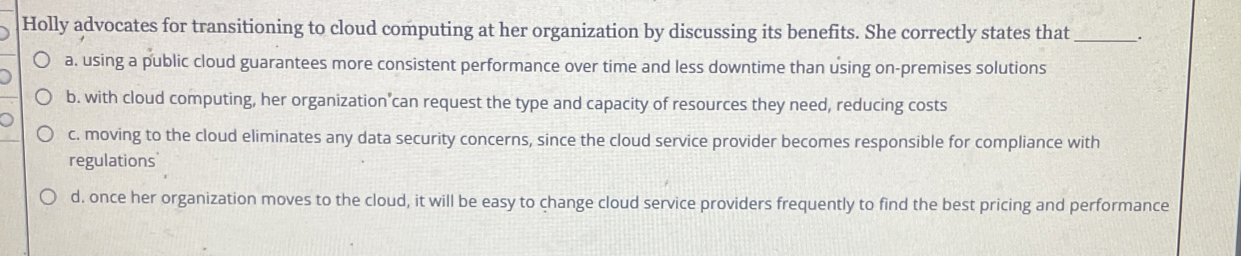 Holly advocates for transitioning to cloud