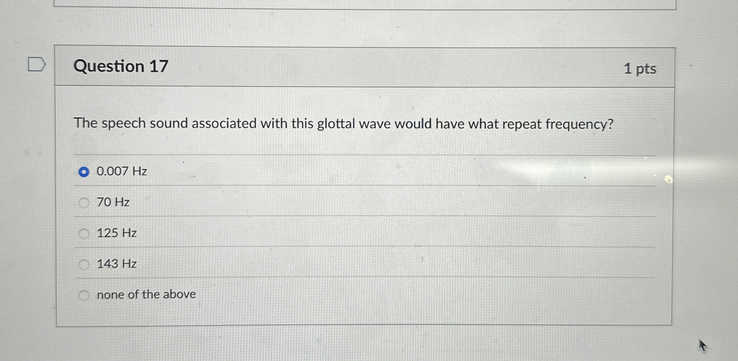 Question 1 7 1 pts The speech sound associated