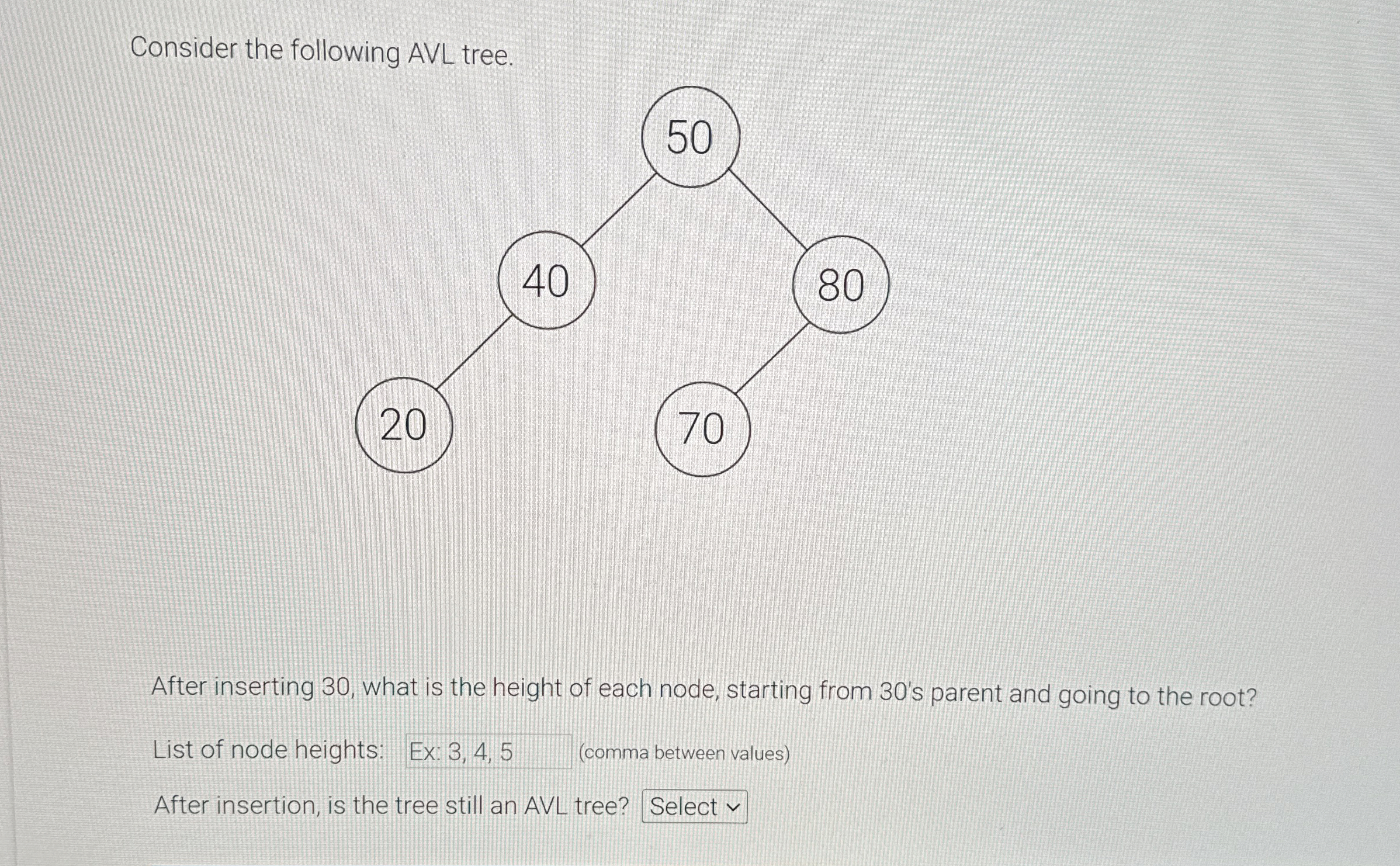 Consider the following AVL tree. After inserting