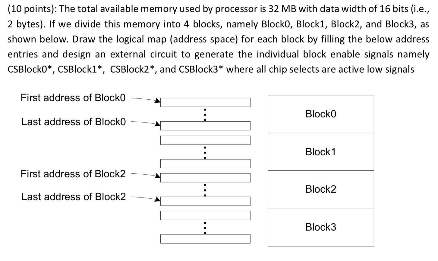 ( 1 0 points ) : The total available memory used