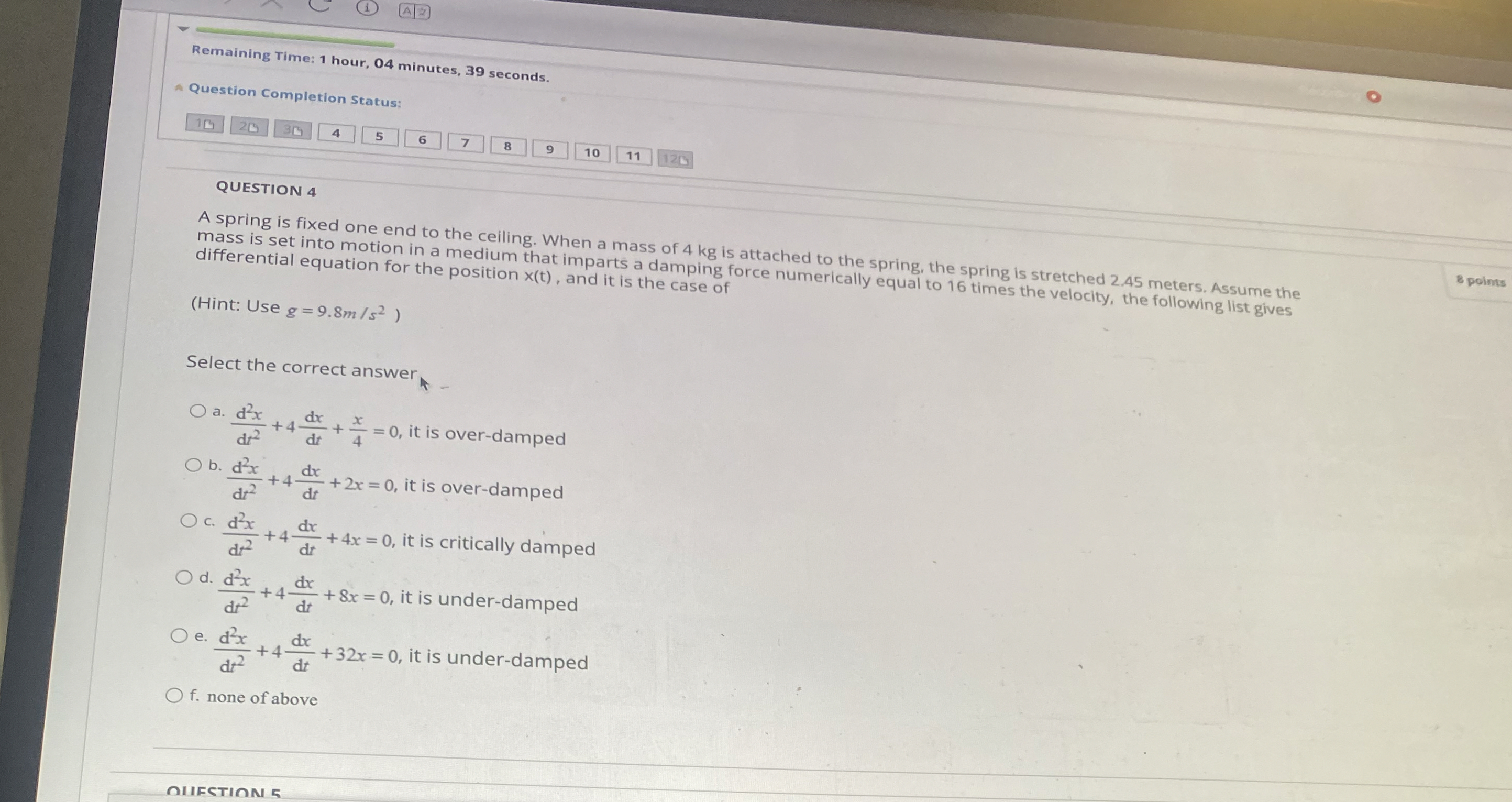 Remaining Time: 1 hour, 0 4 minutes, 3 9 seconds.