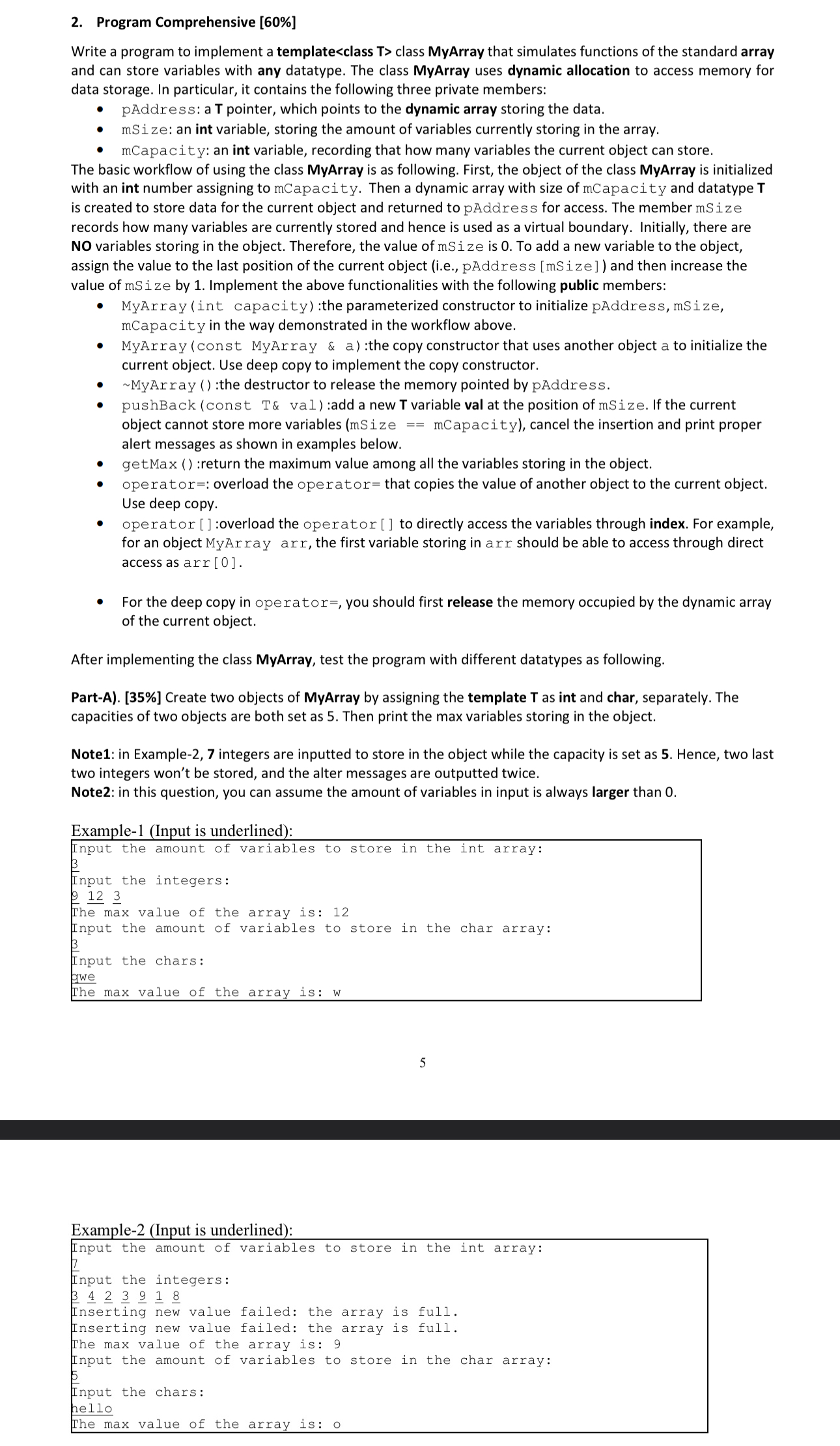 Program Comprehensive [ 6 0 % ] Write a program