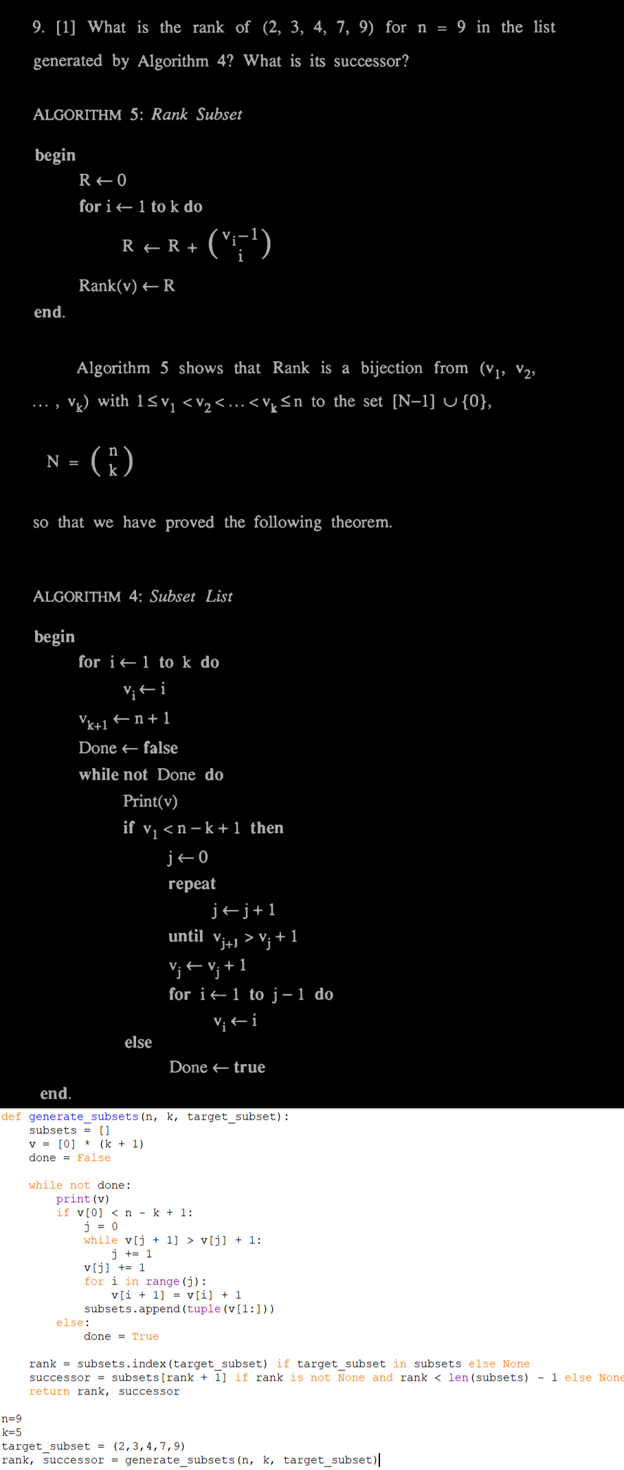 What is the rank of ( 2 , 3 , 4 , 7 , 9 ) for the
