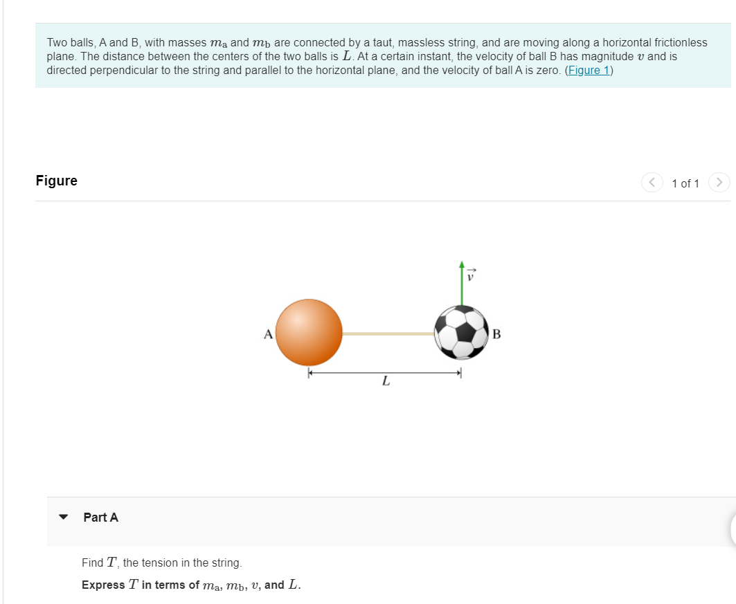 Two balls, A and B , with masses \ ( m _ { \