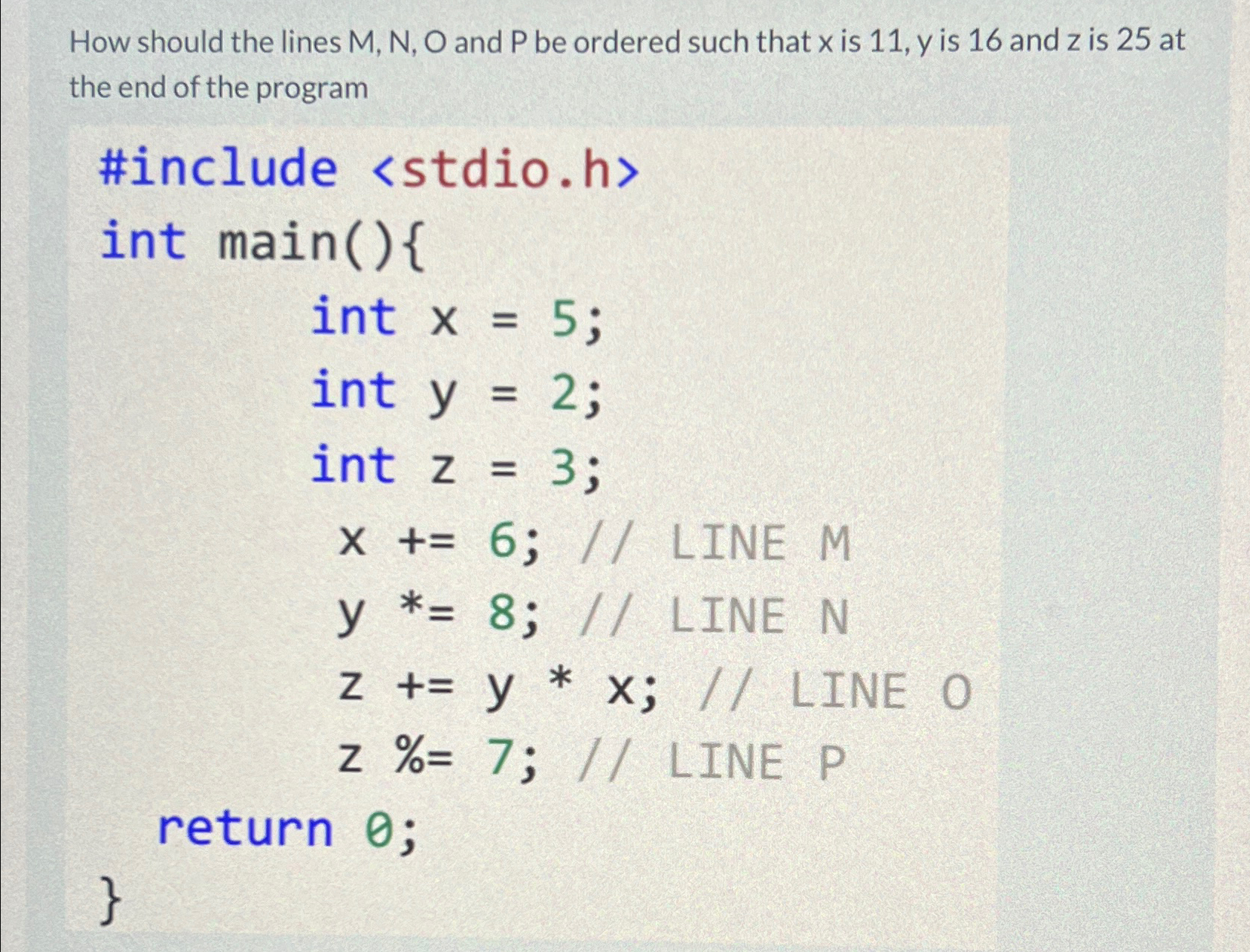 How should the lines M , N , O and P be ordered