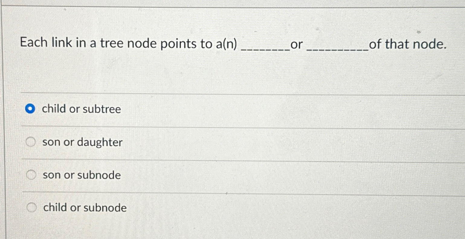 Each link in a tree node points to a ( n ) or of