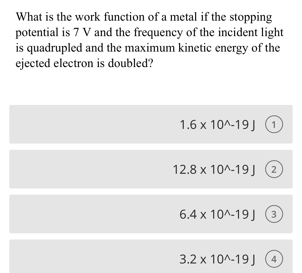 What is the work function of a metal if the
