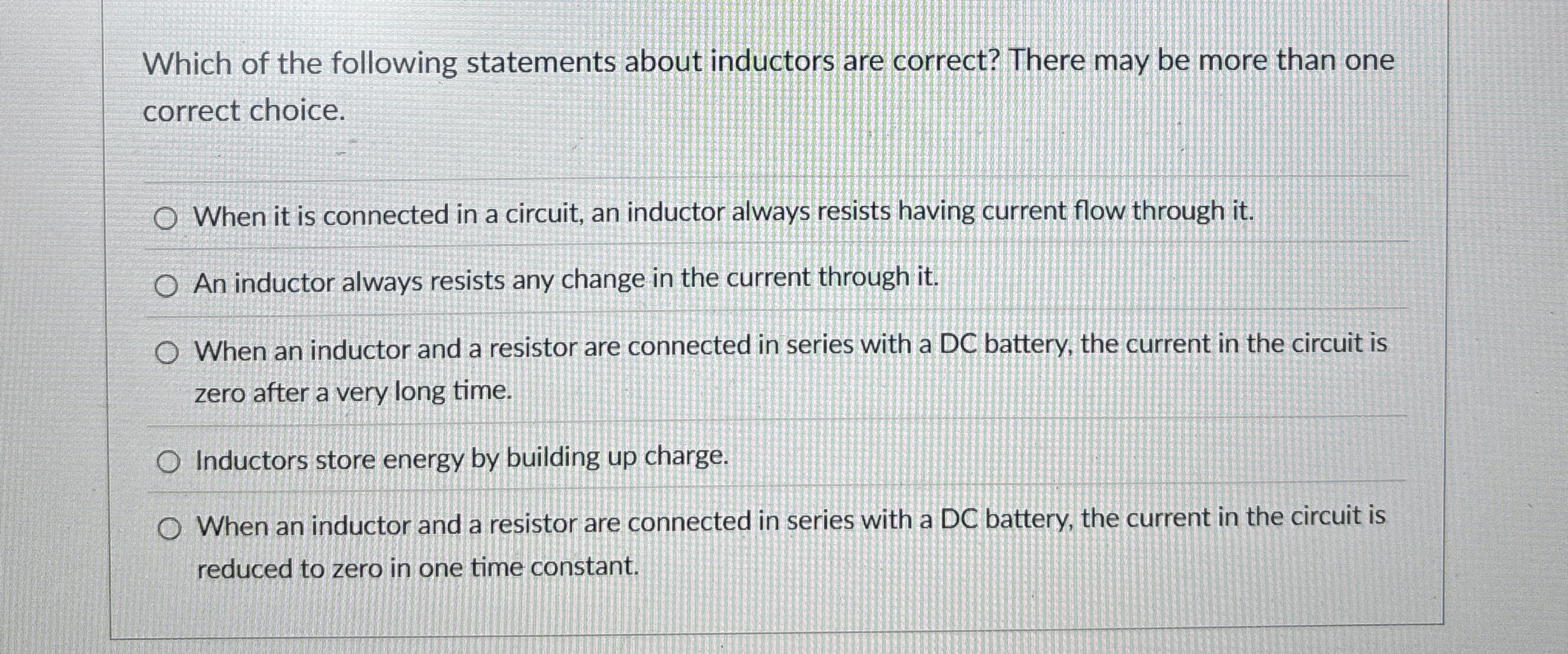 Which of the following statements about inductors