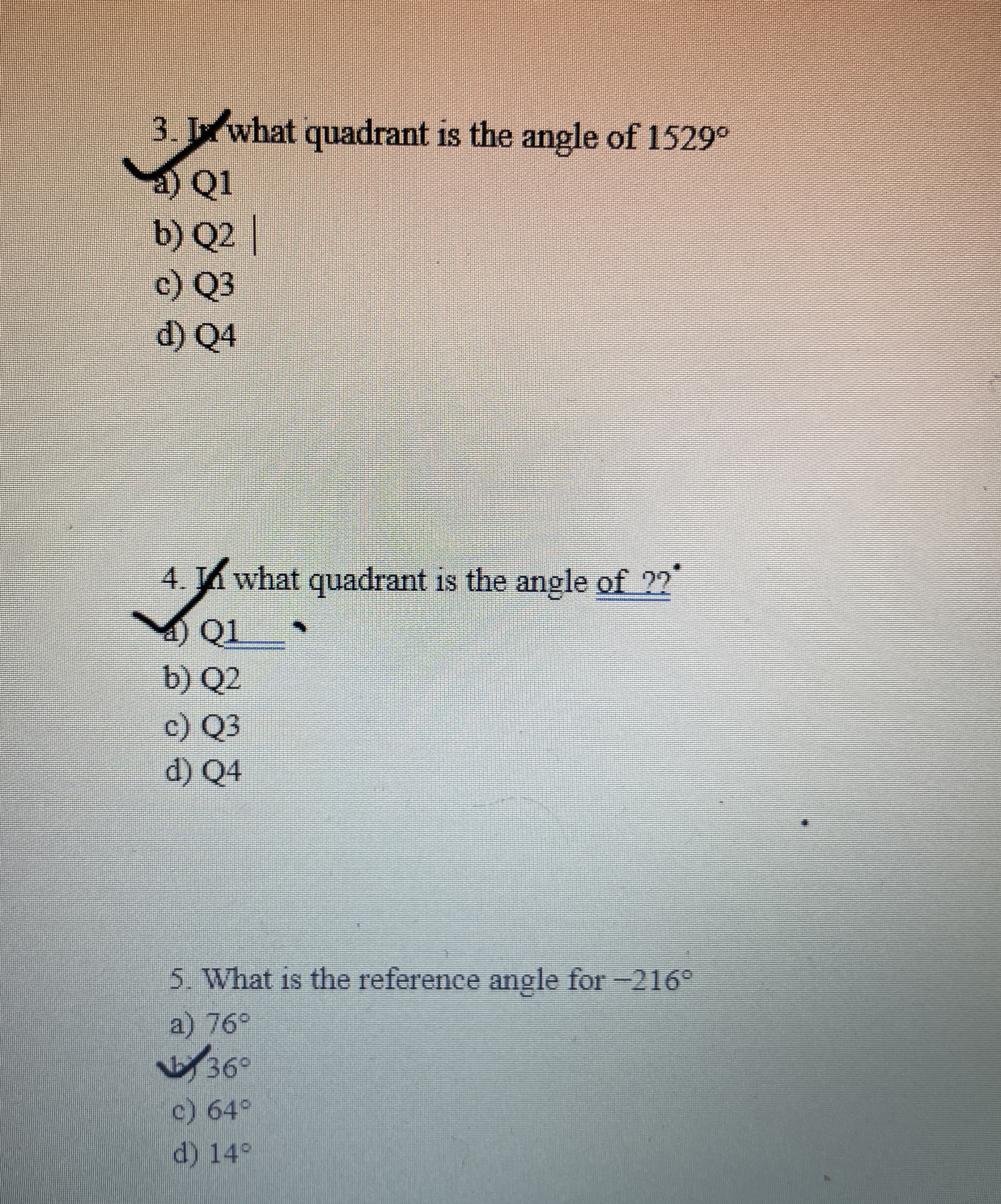 In what quardant is the angle of 1 5 2 9