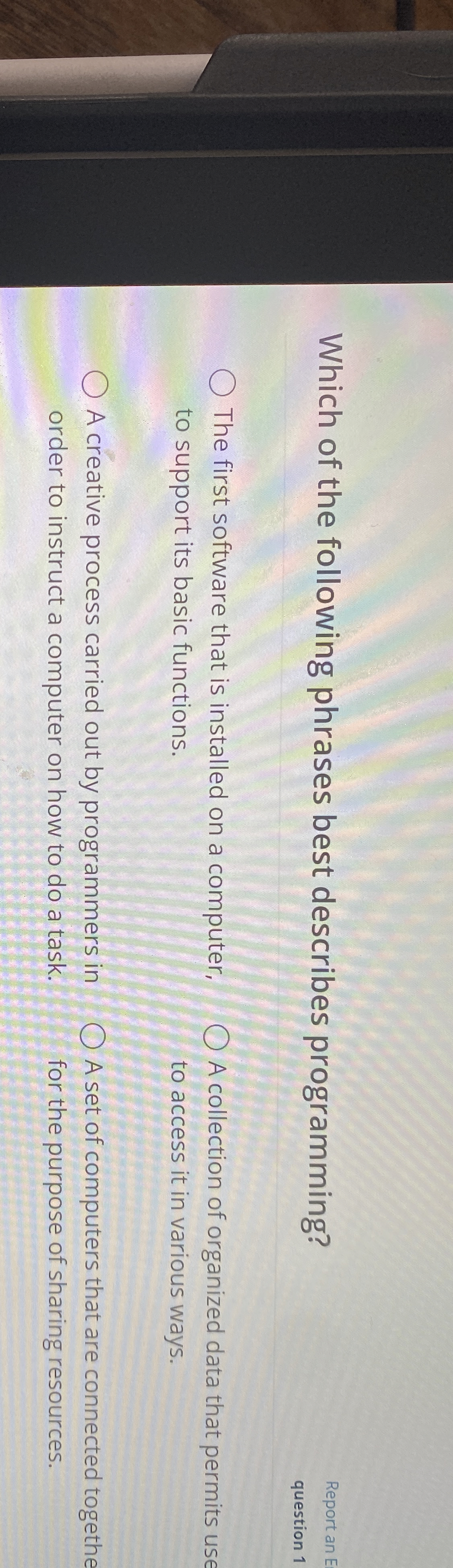 Which of the following phrases best describes