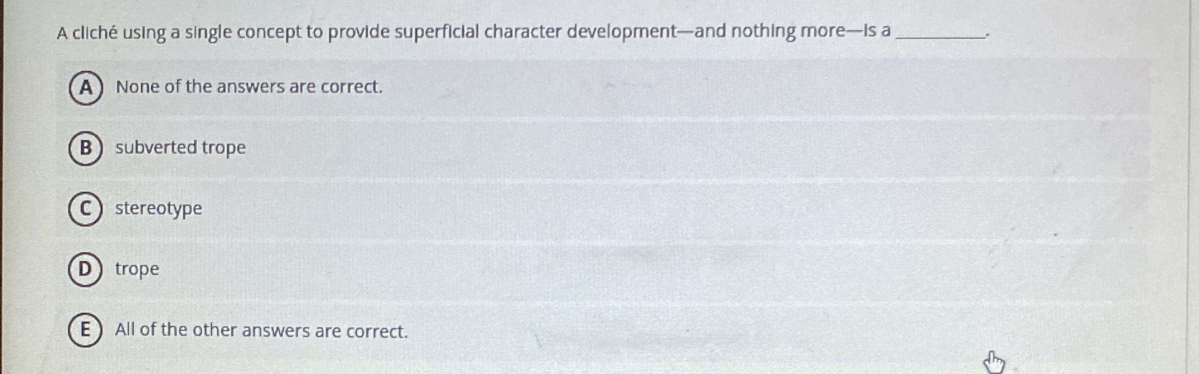 A clich using a single concept to provide