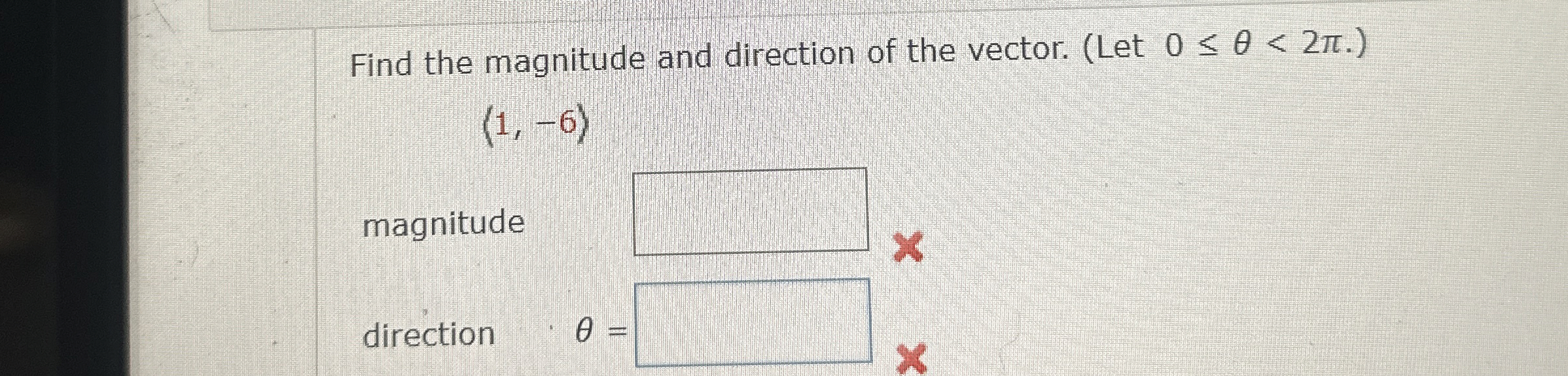 Find the magnitude and direction of the vector. (