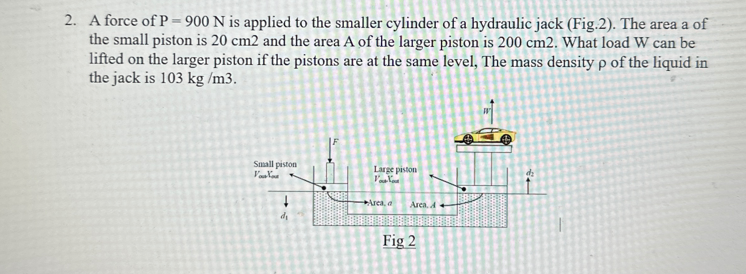 A force of P = 9 0 0 N is applied to the smaller
