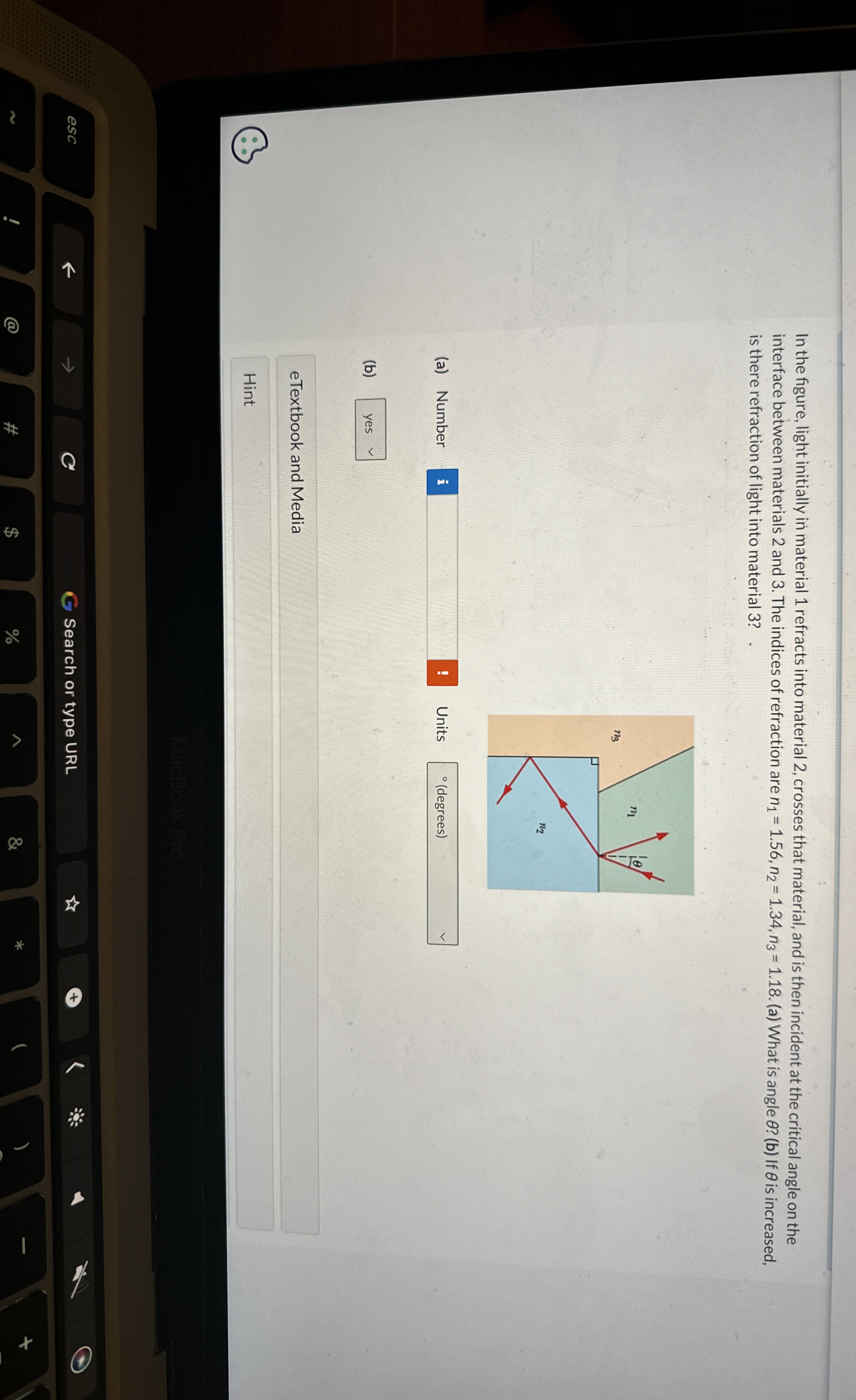In the figure, light initially in material 1