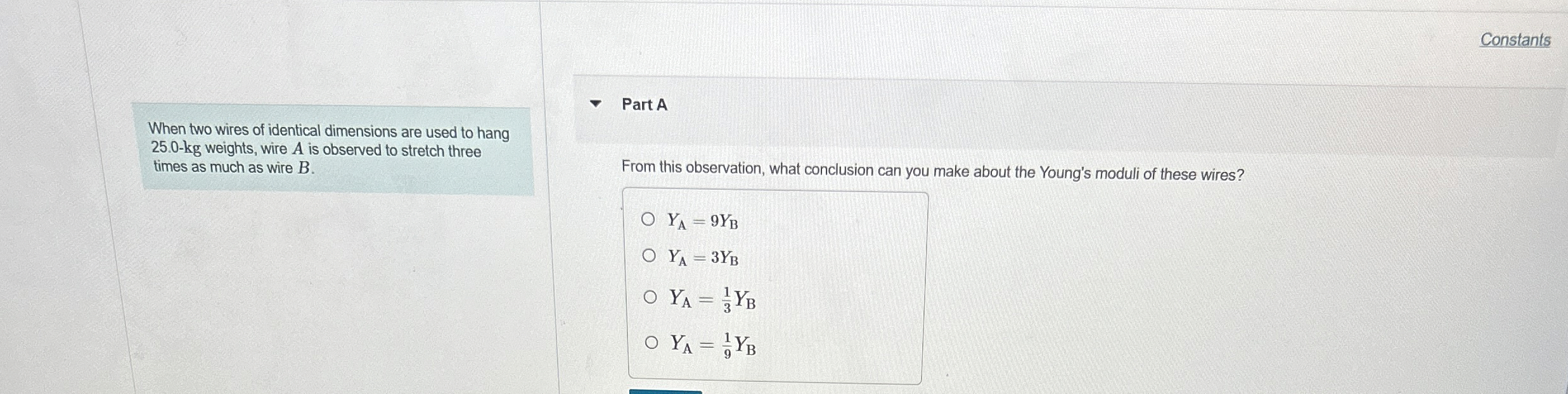 Constants Part A When two wires of identical