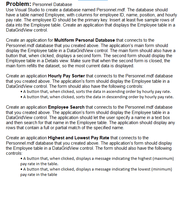 IN C# Problem: Personnel Database Use Visual