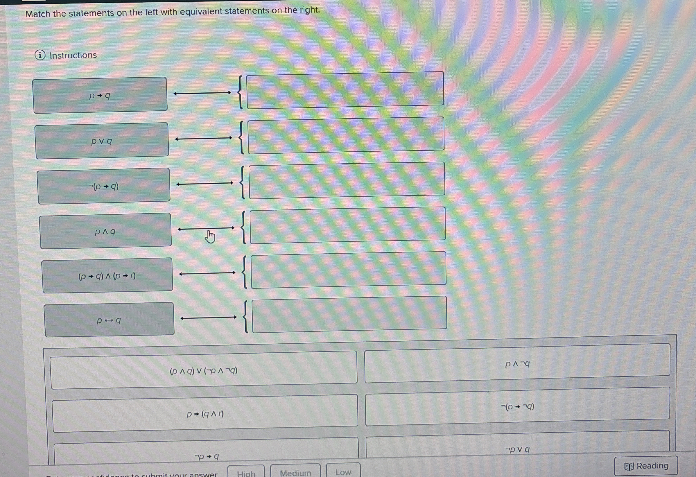 Match the statements on the left with equivalent