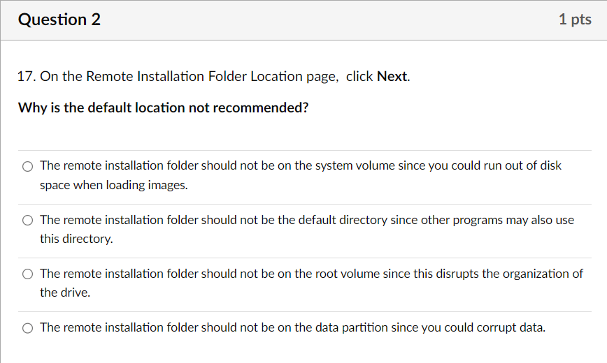 Question 2 On the Remote Installation Folder