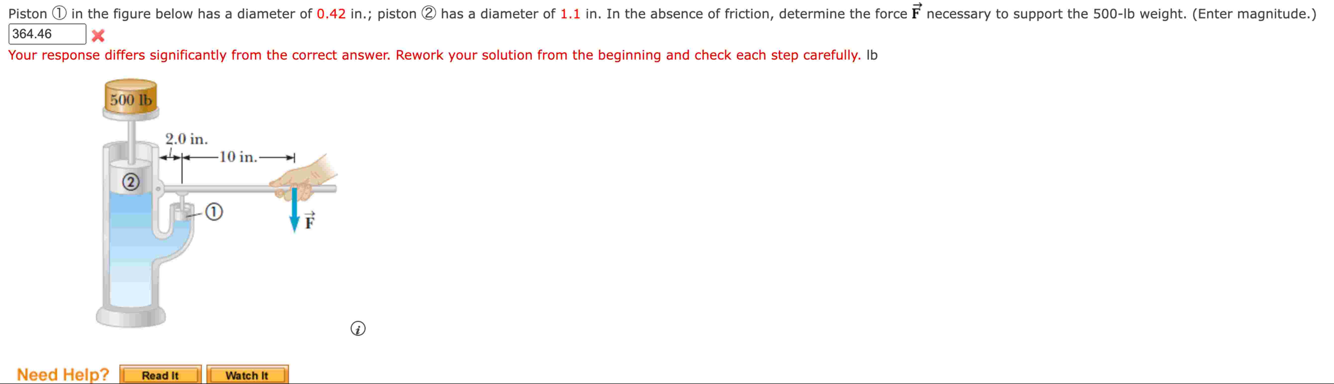 Piston ( 1 ) in the figure below has a diameter