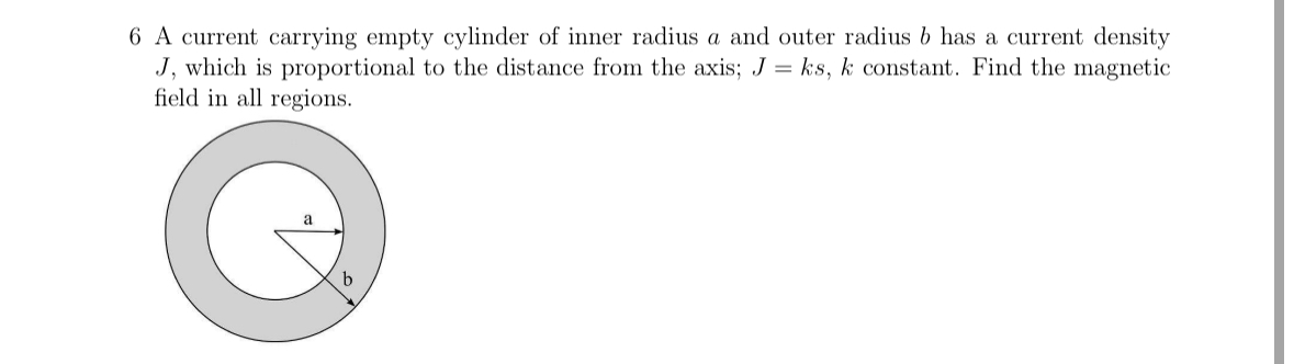 6 A current carrying empty cylinder of inner