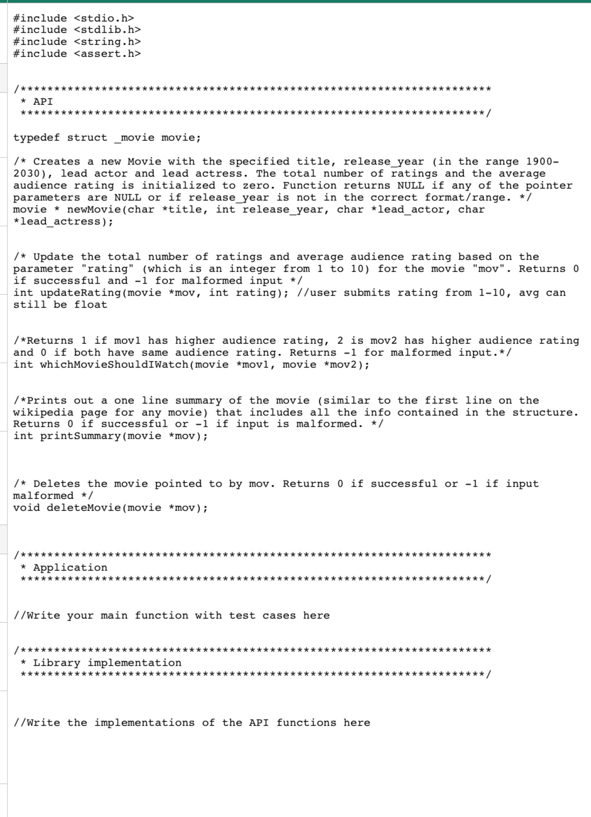 this problem, we will work with a C structure for