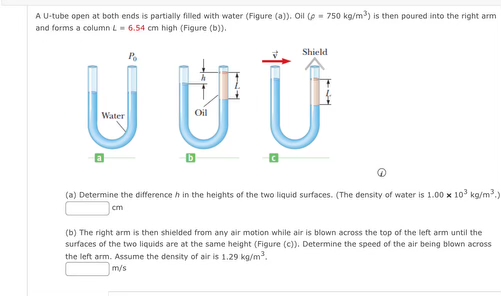 A U - tube open at both ends is partially filled