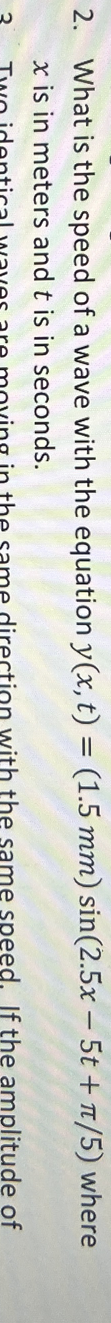 What is the speed of a wave with the equation y (