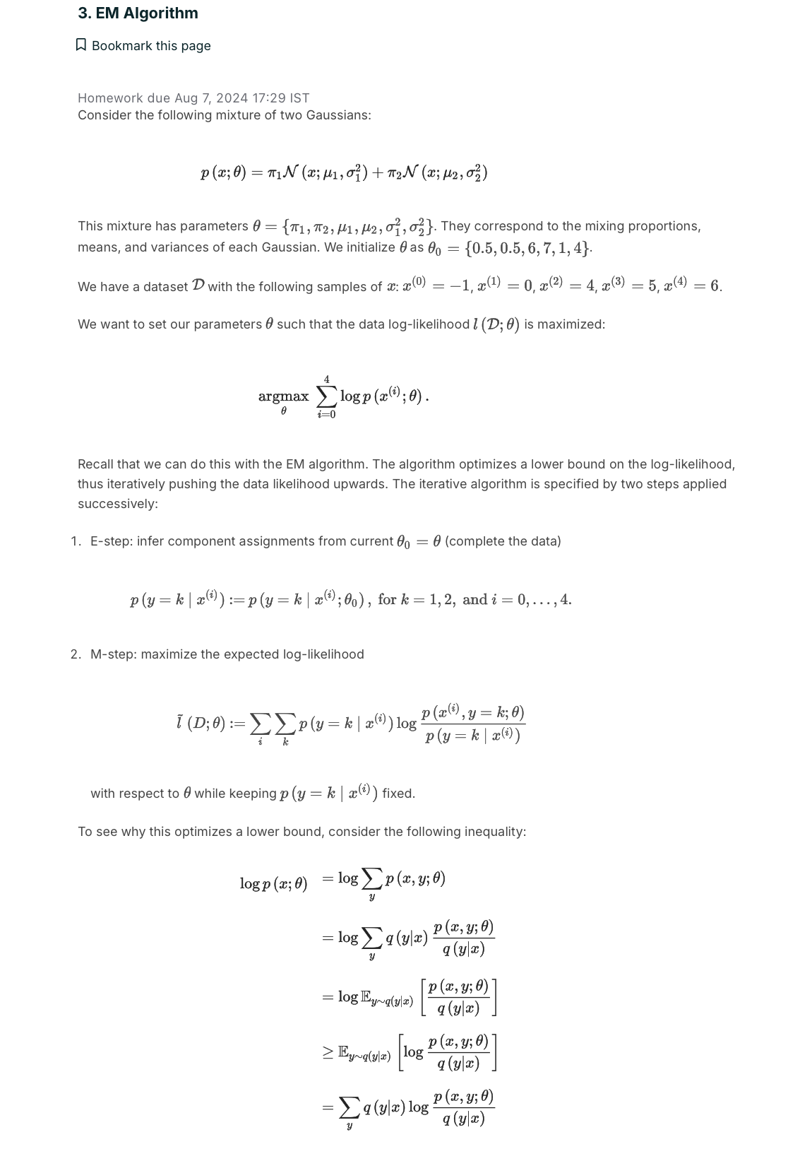 D Bookmark this page Homework due Aug 7 , 2 0 2 4