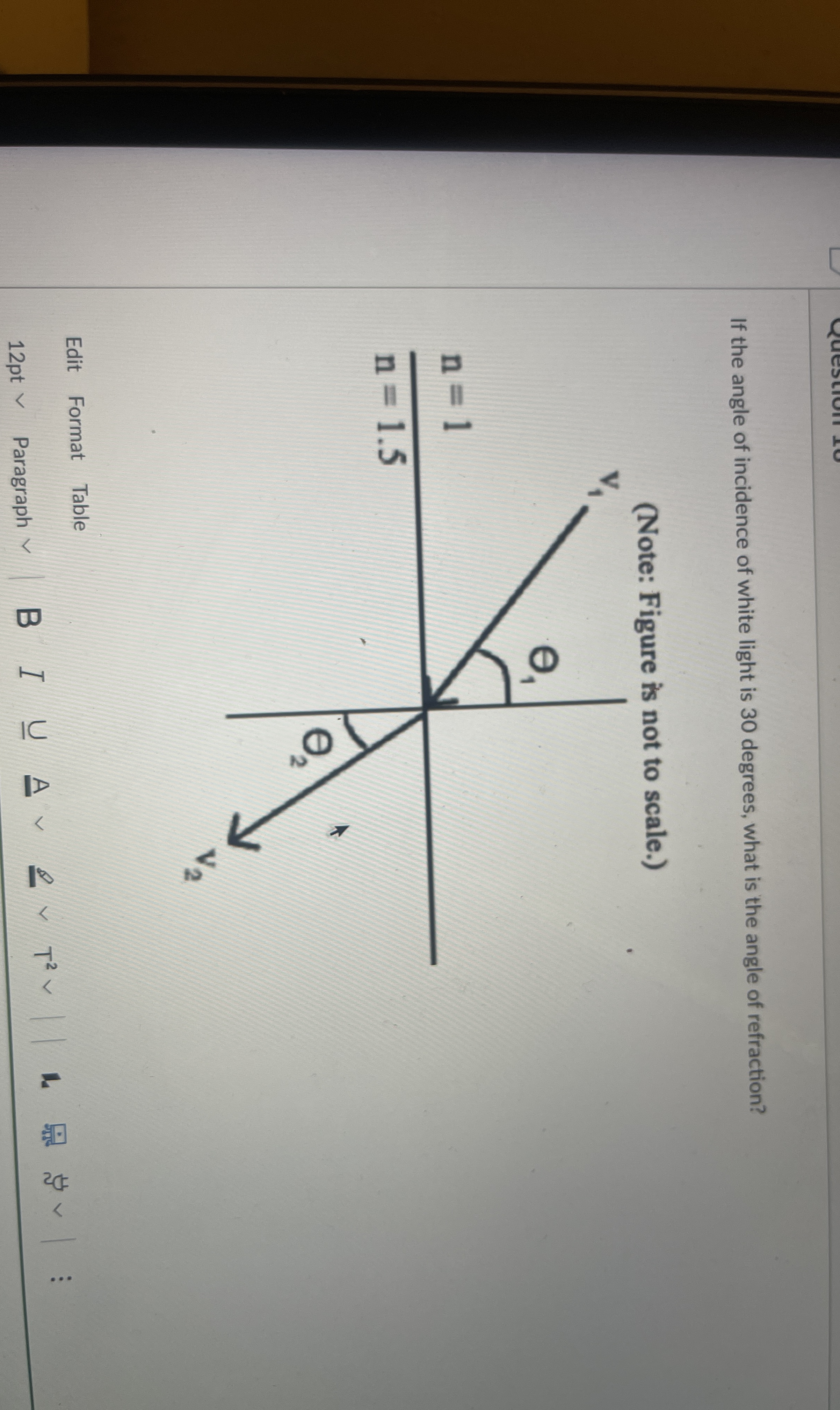 If the angle of incidence of white light is 3 0