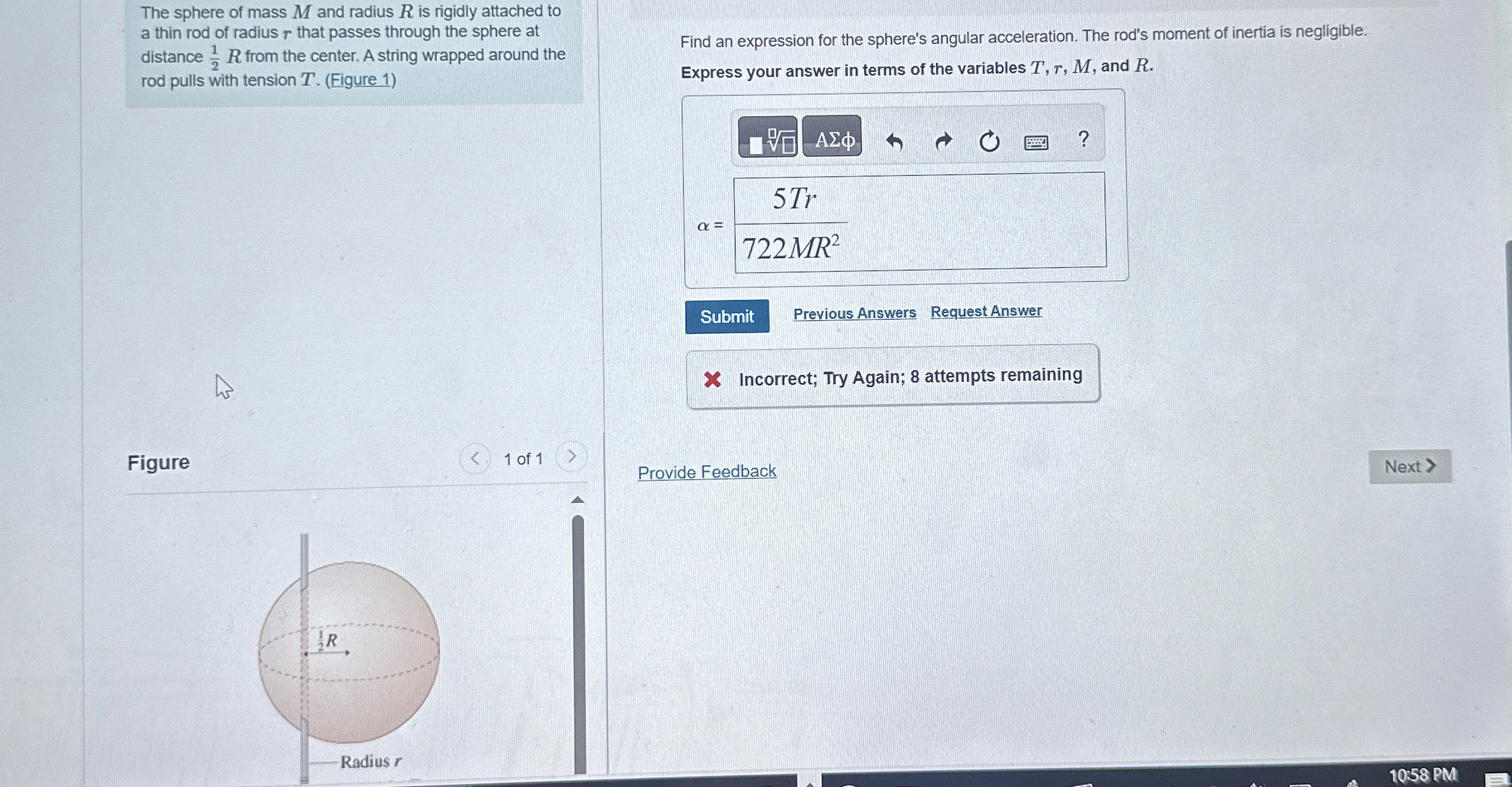 The sphere of mass M and radius R is rigidly