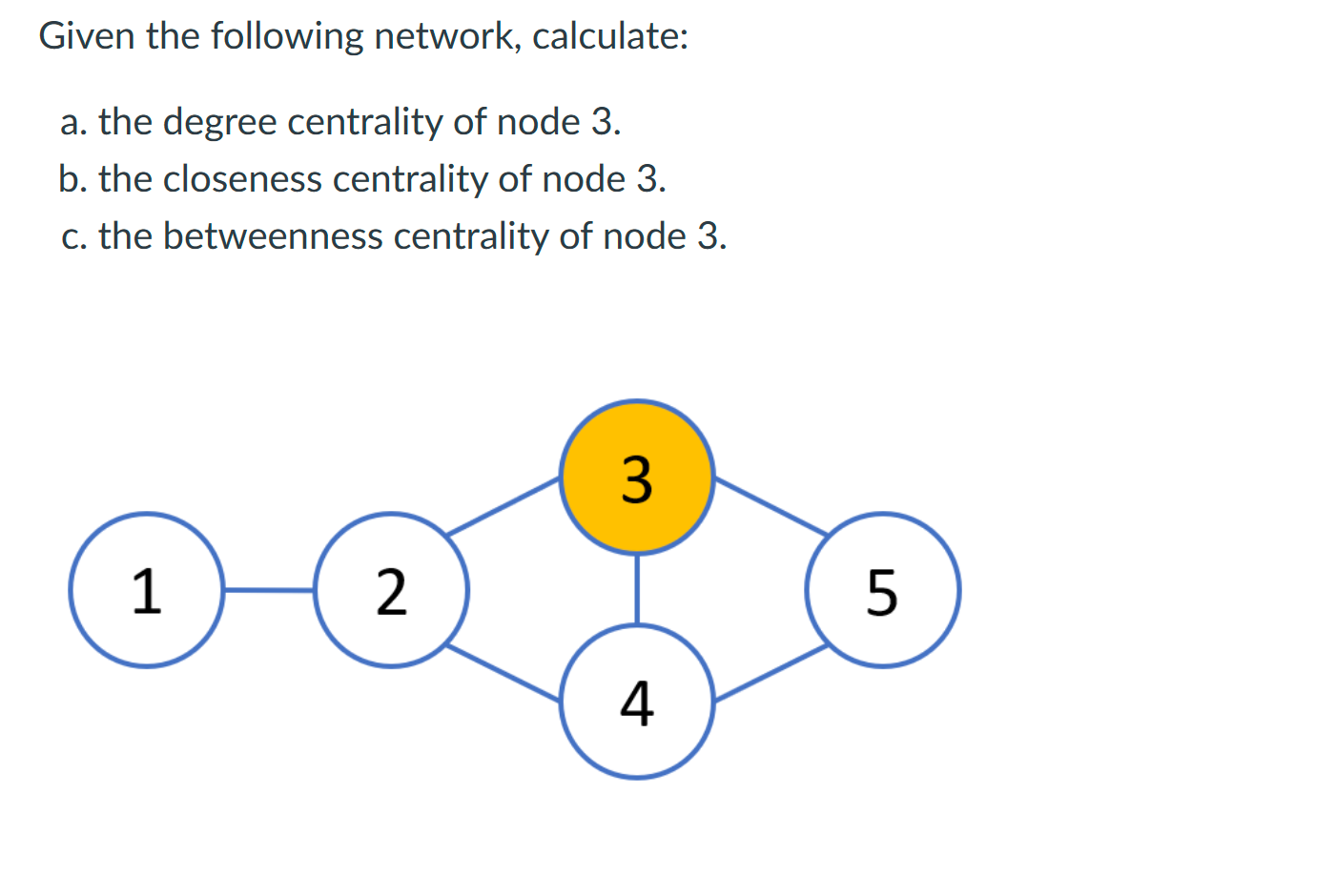 Given the following network, calculate: a . the