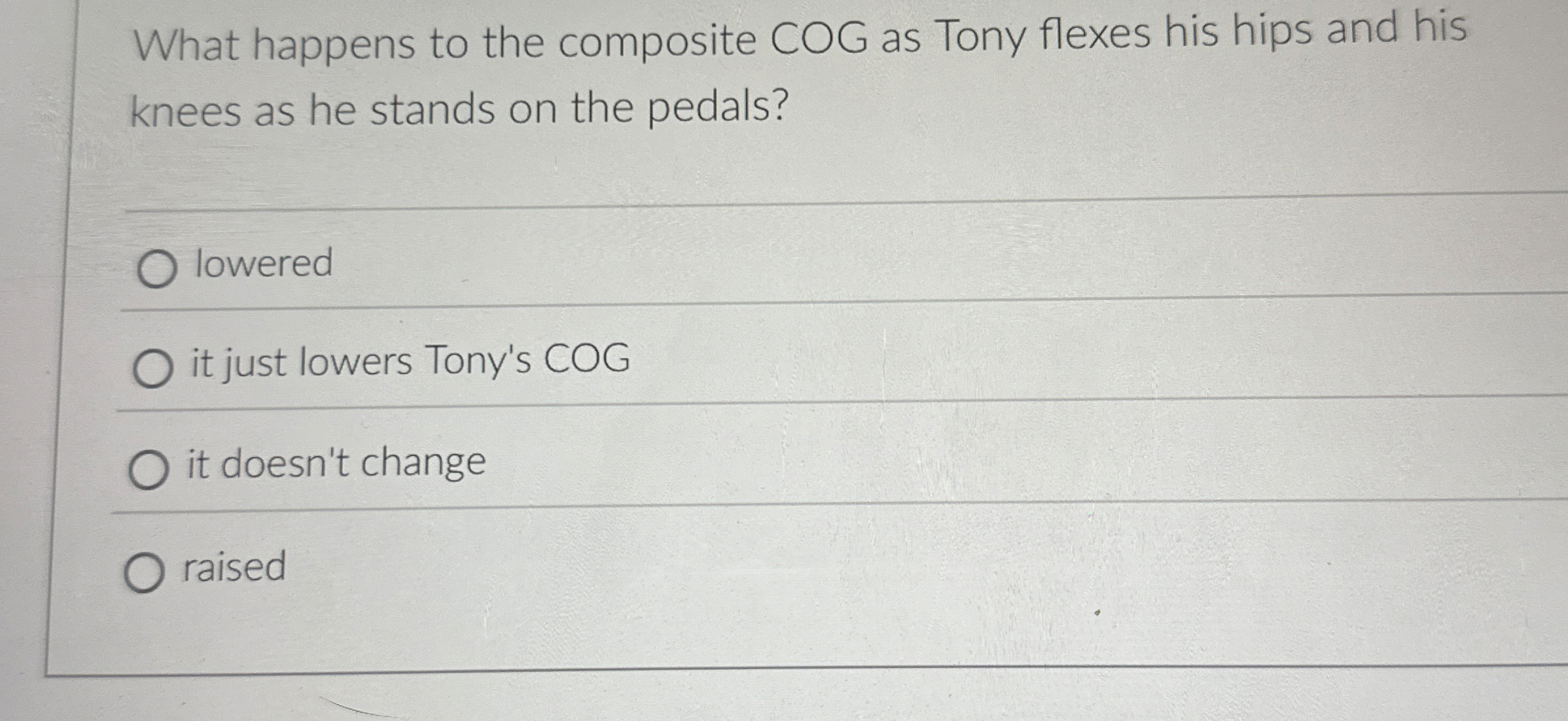 What happens to the composite COG as Tony flexes