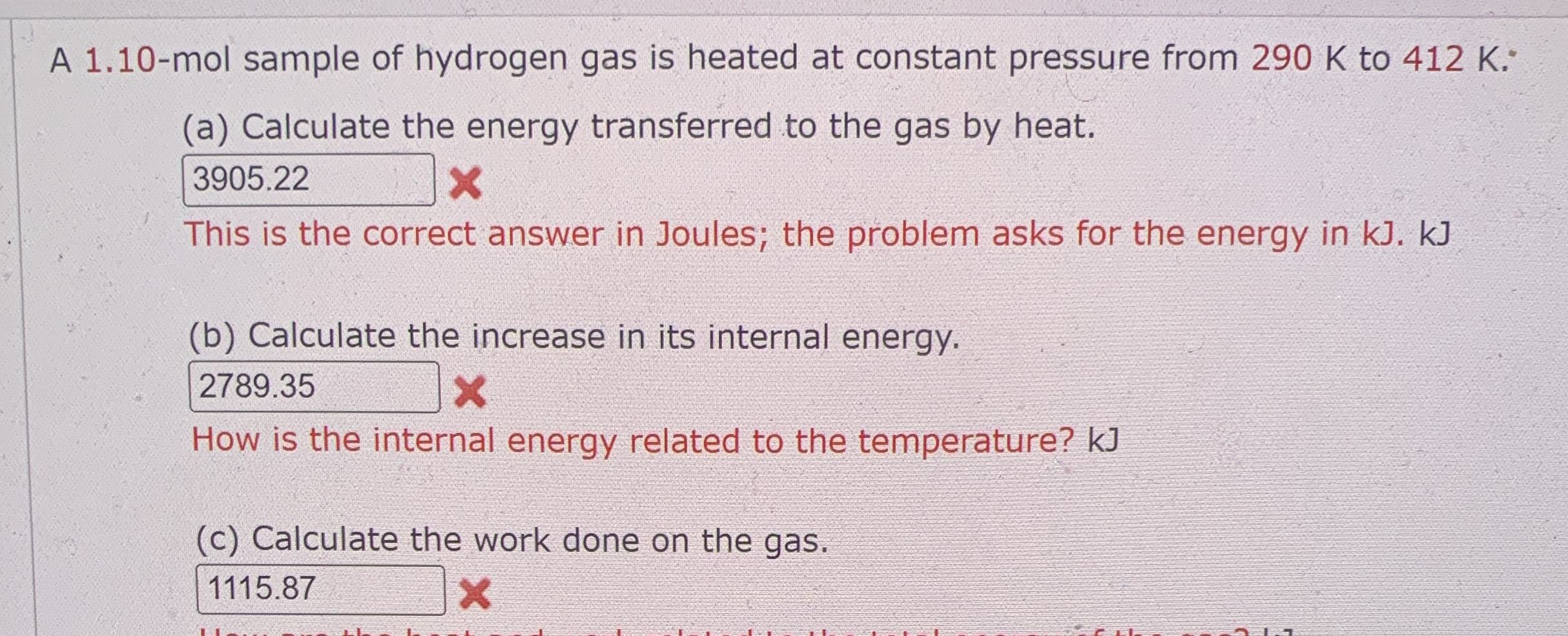 A 1 . 1 0 - mol sample of hydrogen gas is heated