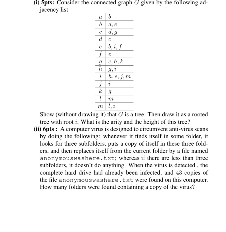 ( i ) 5 pts: Consider the connected graph G given