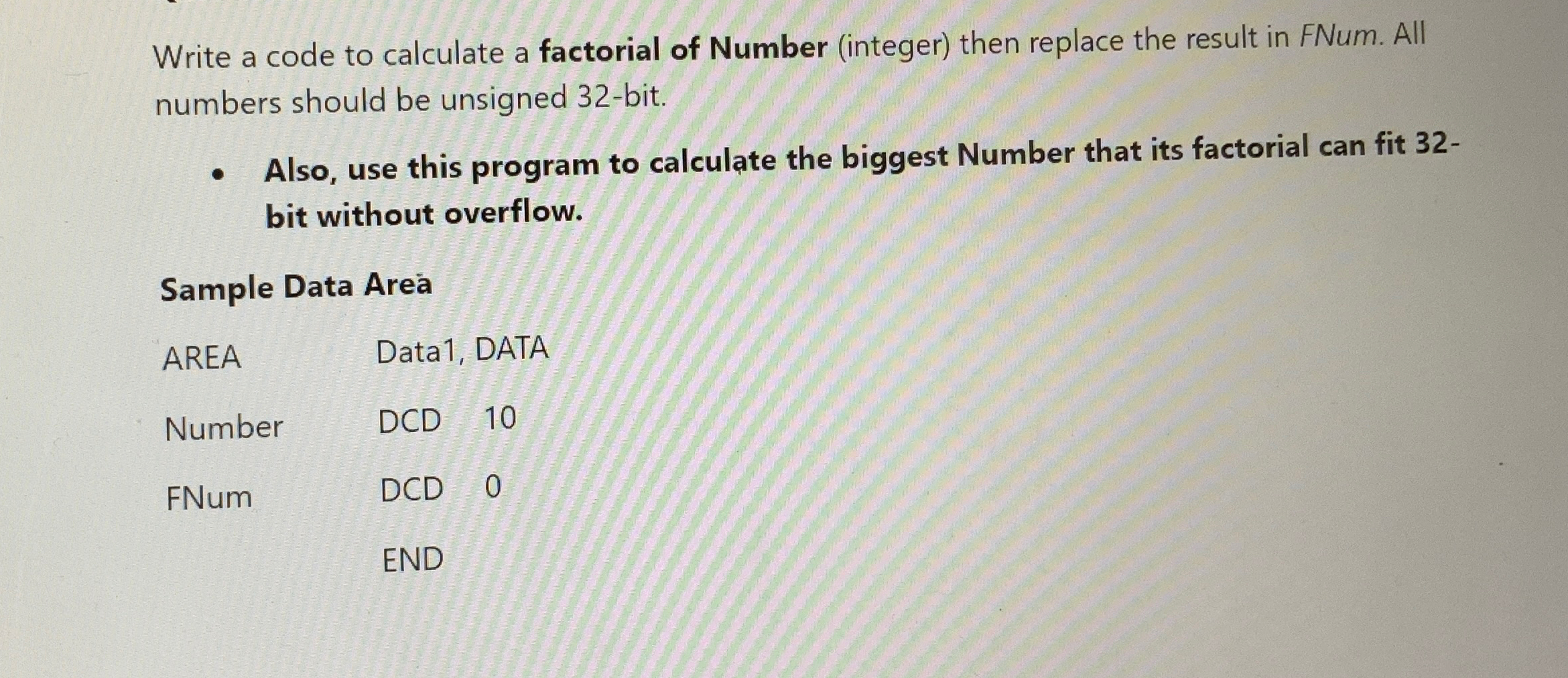 Write a code to calculate a factorial of Number (