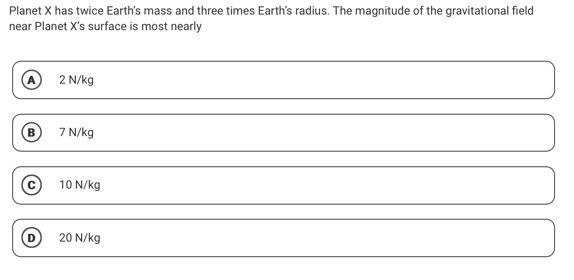 Planet \ ( X \ ) has twice Earth's mass and three