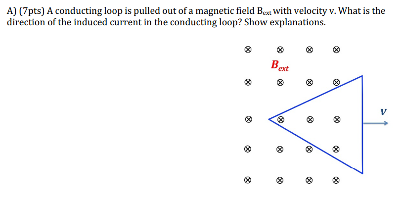 A ) ( 7 pts ) A conducting loop is pulled out of