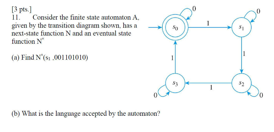 [ 3 pts . ] Consider the finite state automaton A