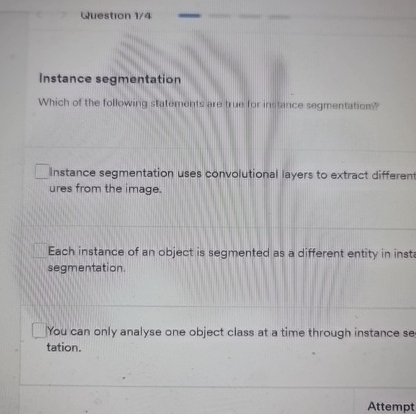 Instance segmentation Which of the following