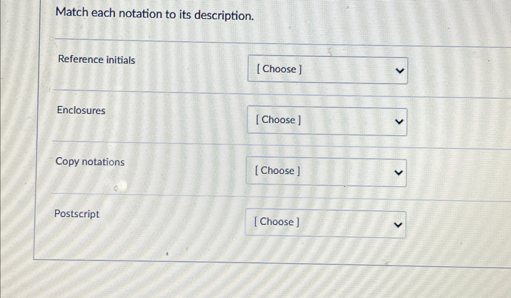 Match each notation to its description. Reference
