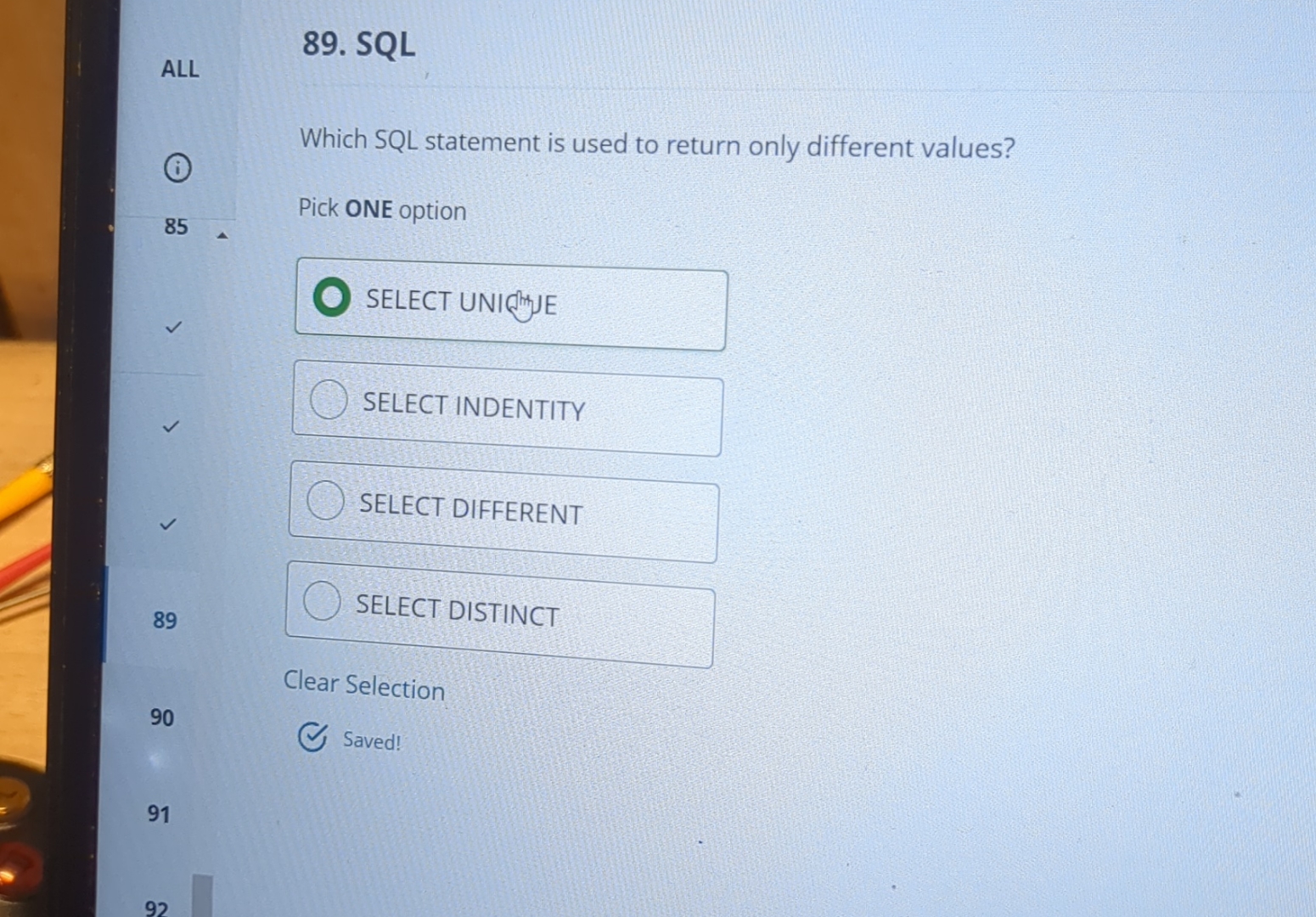 ALL 8 9 . SQL Which SQL statement is used to